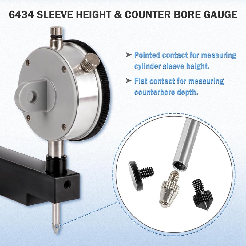 Winsgor 6434 Sleeve Height and Counter Bore Gauge for All Diesel Engines Cylinder Bore Gauge and Engines with Sleeved Cylinders Compatible with Caterpillar,Cummins,Detroit Diesel - Image 5